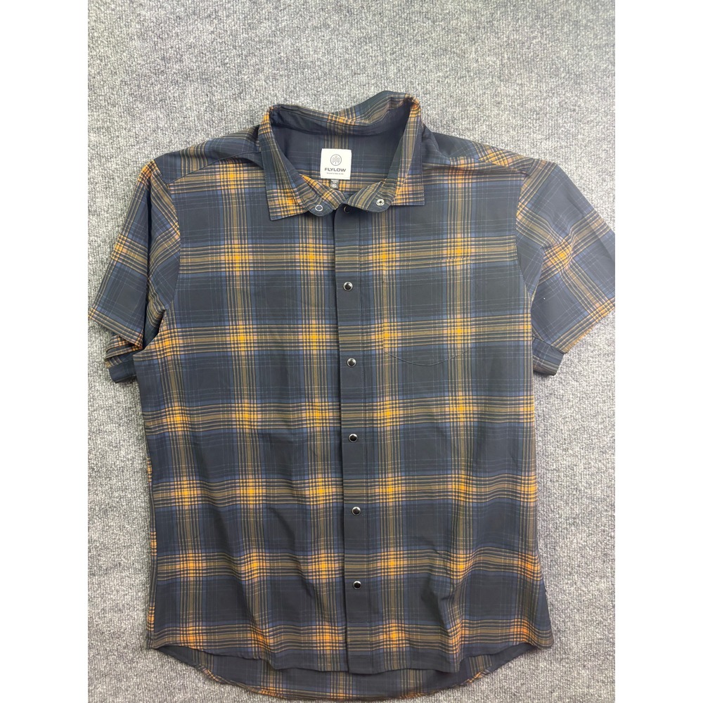 Flylow Plaid Snap Shirt Women XL Navy Orange Short Sleeve Outdoor 0013-2024